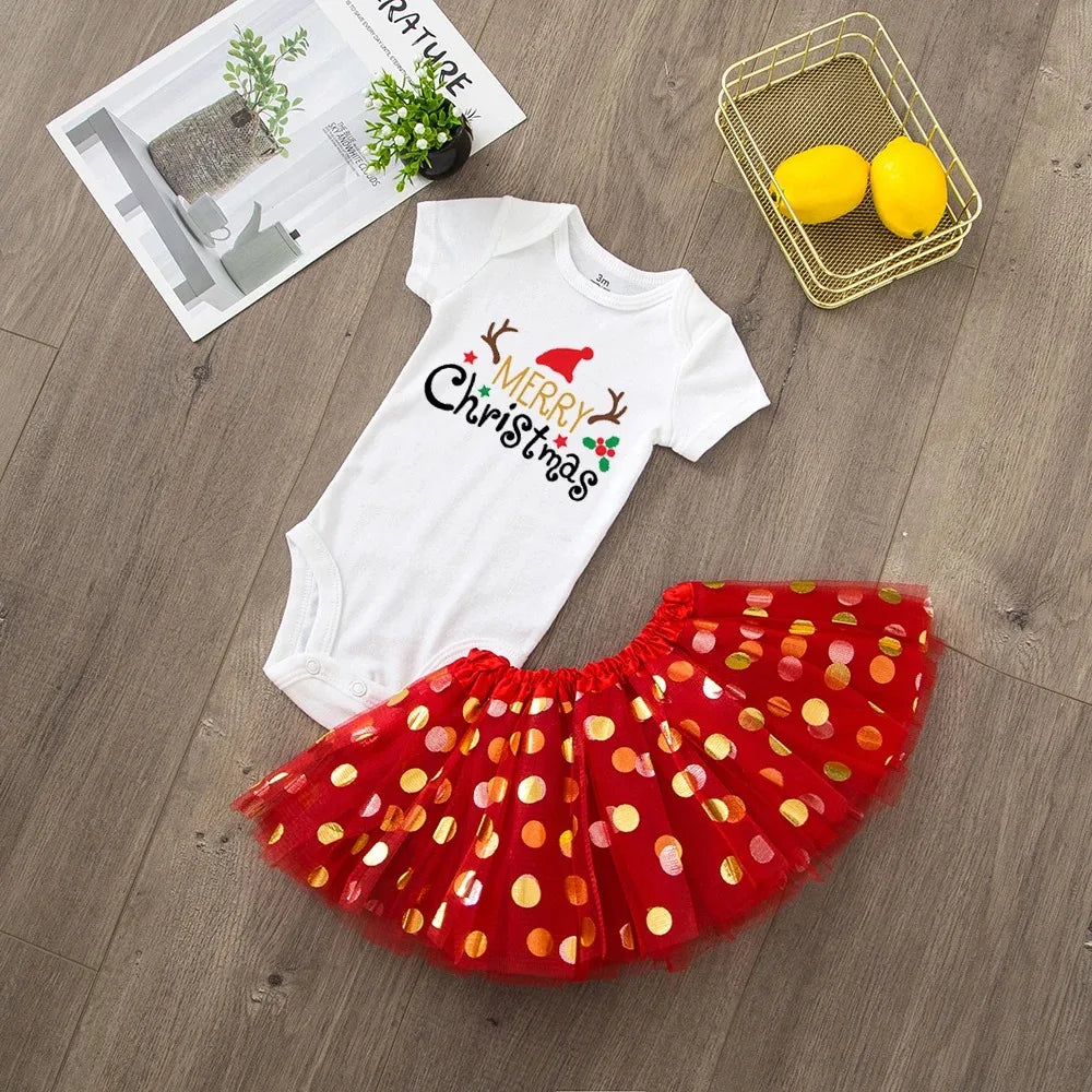 My First Christmas Merry Christmas Baby Girl Party Dress Red Tutu Cake Outfits Infant Dresses Baby Girls Holiday Clothes 0-24M