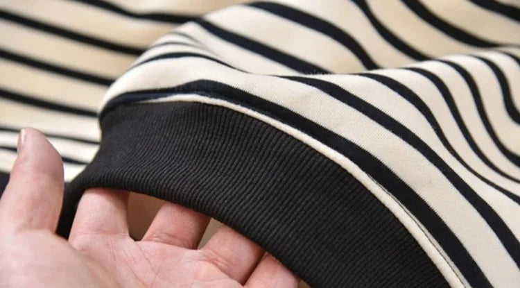 Boys' Striped Fleece-Lined Thickened Long Sleeve Sweatshirt 2025 Winter New Arrival Warm Base Layer Mid-Big Size Top