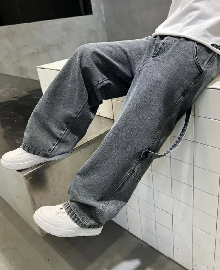 2025 Spring Boys' Wide-Leg Jeans Loose-Fit Trendy Streetwear for Kids Ages 8-14