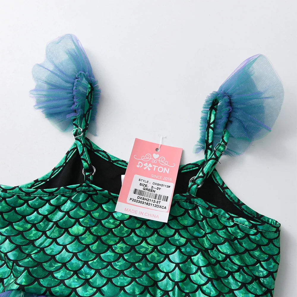 VIKITA Girls Sling Dress Girls Mermaid Print Sleeveless Summer Dresses Kids Mesh Tulle Party Travel Beach Vacation Tutu Vestidos
