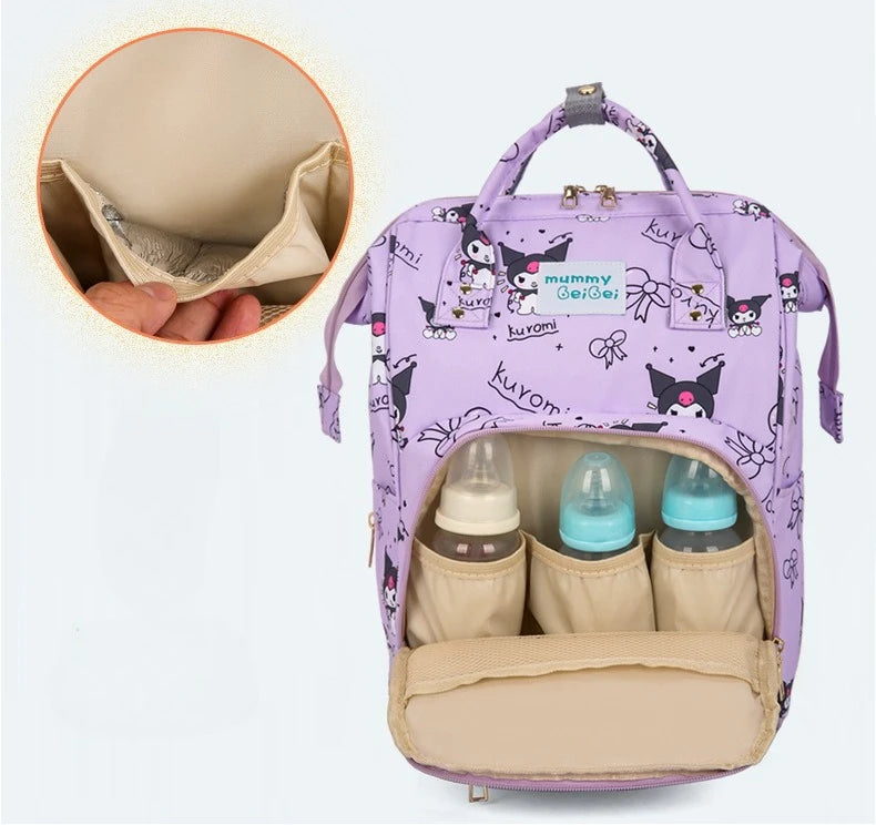 Kuromi New Diaper Bag Backpack Cartoon Cute Baby Diaper Bag Backpack Multifunctional Fashion Lightweight Baby Bag Large Capacity