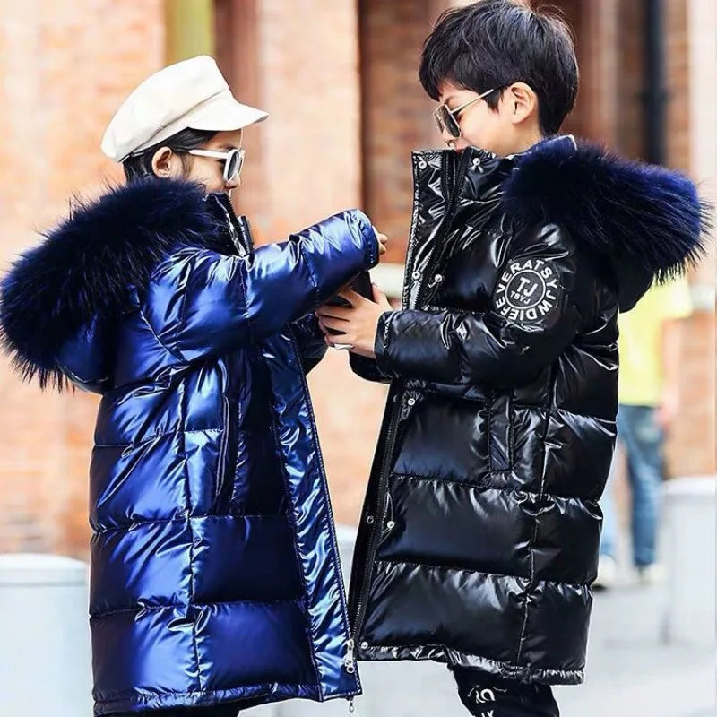 2025 New Boys Girls Cotton-Padded Coat Winter Outerwear Stylish Mid-Length Toddler Big Kids Winter Jacket