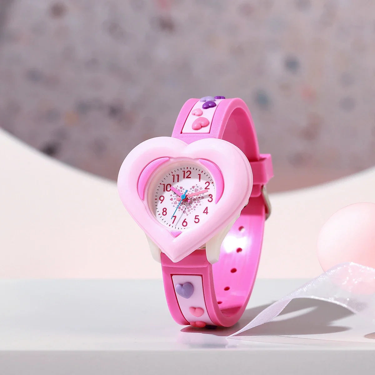 1/2pcs-Cute heart-shaped quartz watch for girls - silicone strap, suitable for Christmas gifts, birthday gifts