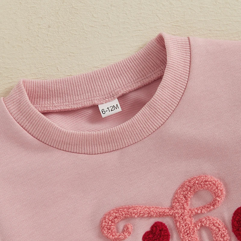 Toddler Girls 2-piece Set Adorable Long Sleeve Hoodie with Embroidered Letters and Heart Print Sweatpants Valentine s Day