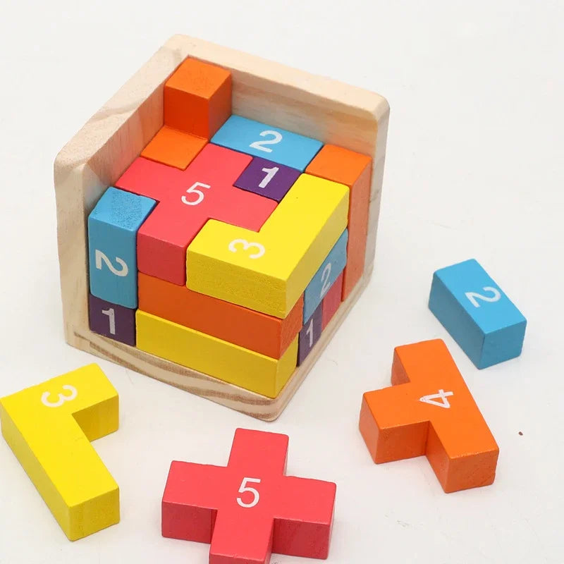 3D Cube Puzzle Luban Interlocking Creative Educational Wooden Toy Brain Mind Early Learning Game Gift For Children Letter