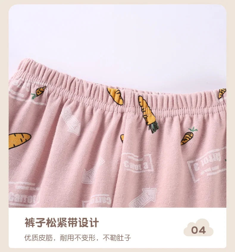 Children's Autumn Clothes and Pants Set for Boys and Girls Pure Cotton Thermal Underwear Pure Cotton Cotton Sweater Baby Pajamas