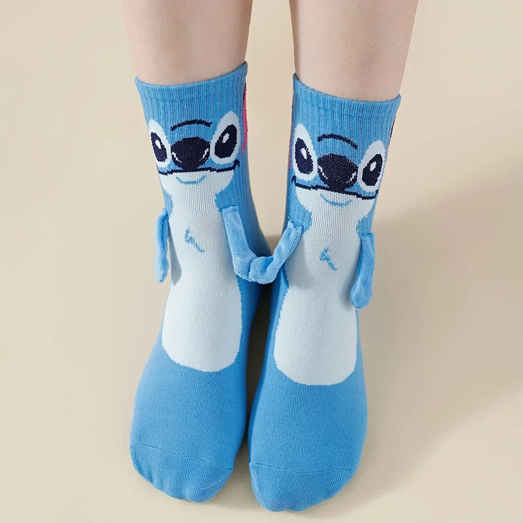 Stitch hand in hand sock sock female Japanese cartoon cartoon tube stack sock cute children Christmas sock gift
