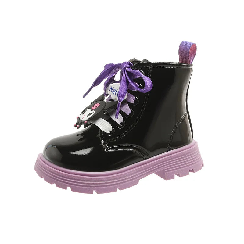 Kids'Casual Shoes Boots PU Leather Cartoon Kuromi Spring Shoes For Girls Anti-slip Lace Beige Black  Shoes Size 26-36