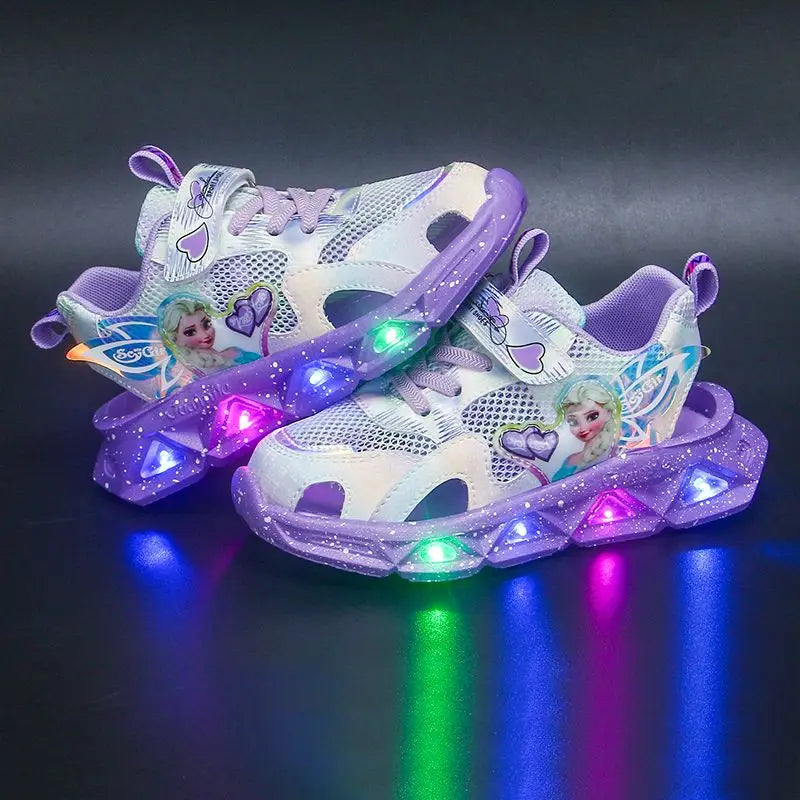 Disney Children's Sandals Women's Summer Girls' Sandals Led Lights Kids' Baby Princess Elsa Beach Pink Purple Shoes Size 22-37