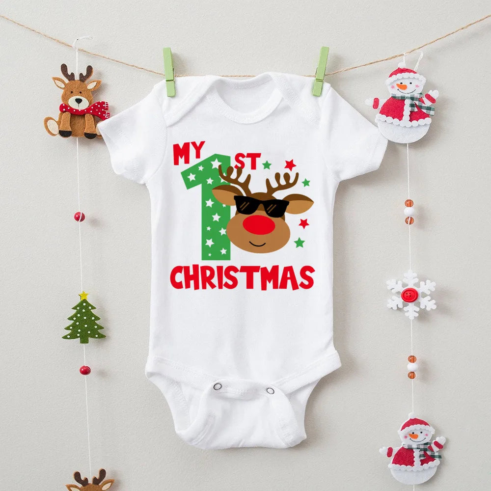 First Christmas Print Baby Bodysuits Boys Girls Xmas Cute Clothes Toddler Romper Newbron Christmas Gift Xmas Party Outfits