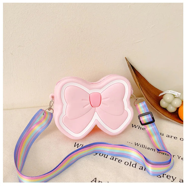 Lovely Bow Children's Silicone Shoulder Bags Cute Butterfly Shape Baby Girls Crossbody Bag Candy Color Kids Small Coin Purse