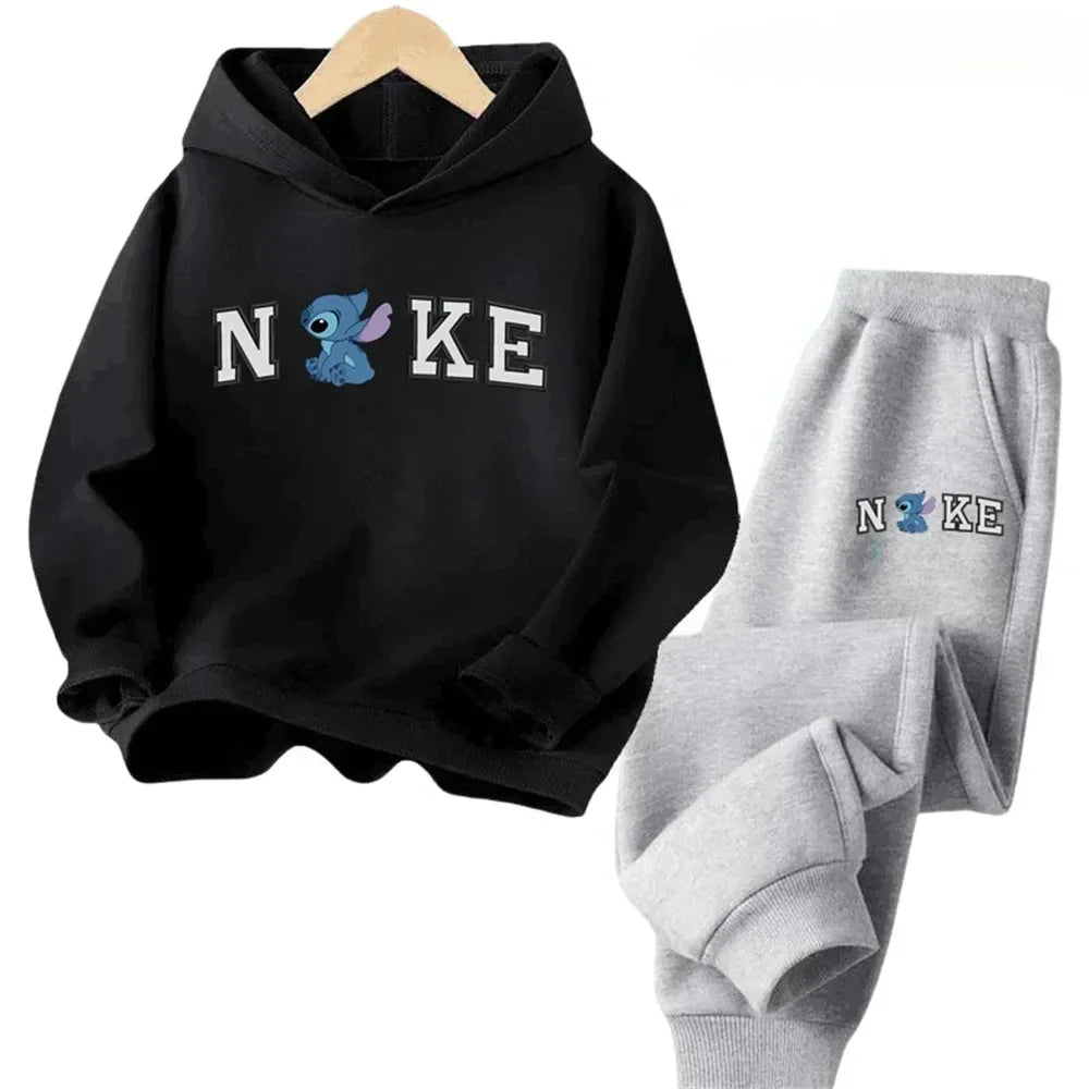 Kawaii Cartoon Disney Lilo Stitch Printed Children Hoodie + Pant 2pcs Set Kids Boy Girl Clothing Spring Fall Fashion Trucksuit