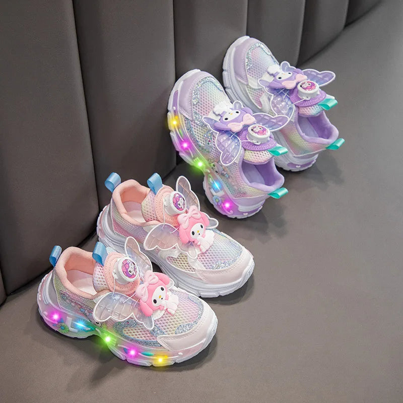 Kids'Casual Shoes Sneakers Led Light Cartoon My Melody PU Leather For Girls Anti-slip Breathable Pink Pruple Shoes Size 23-36