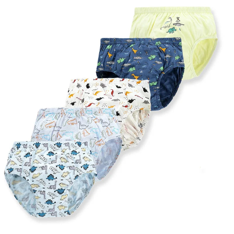 5/10 Pieces Cotton Kids Triangle Underwear Aged 2-13 Boys Briefs Dinosaur Print Cartoon Dog Pattern Soft Toddler Boys Underpants