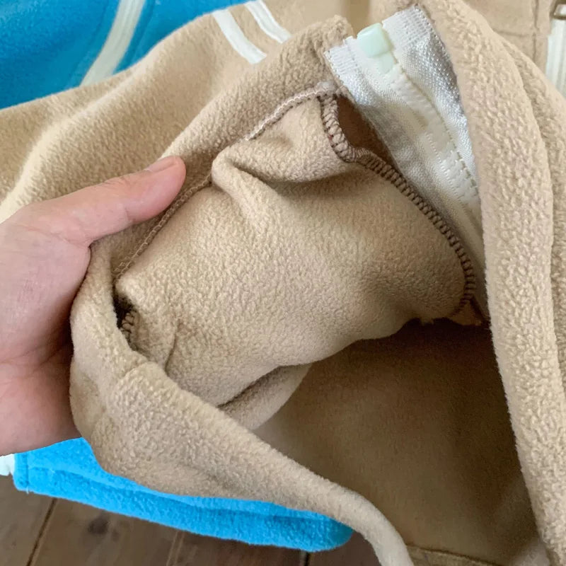 4-10Year Children Outwears Fleece for Winter Autumn Teenager Boy Jackets High Collar Coats Fashion Striped Solid Kid Girl Jacket