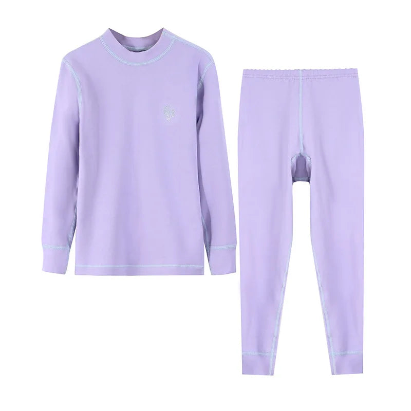 Thermal Underwear for Boys Cotton Thicken Warm Autumn Winter Teenage Children Underwears Set Solid Two Pieces Girls Clothing Set