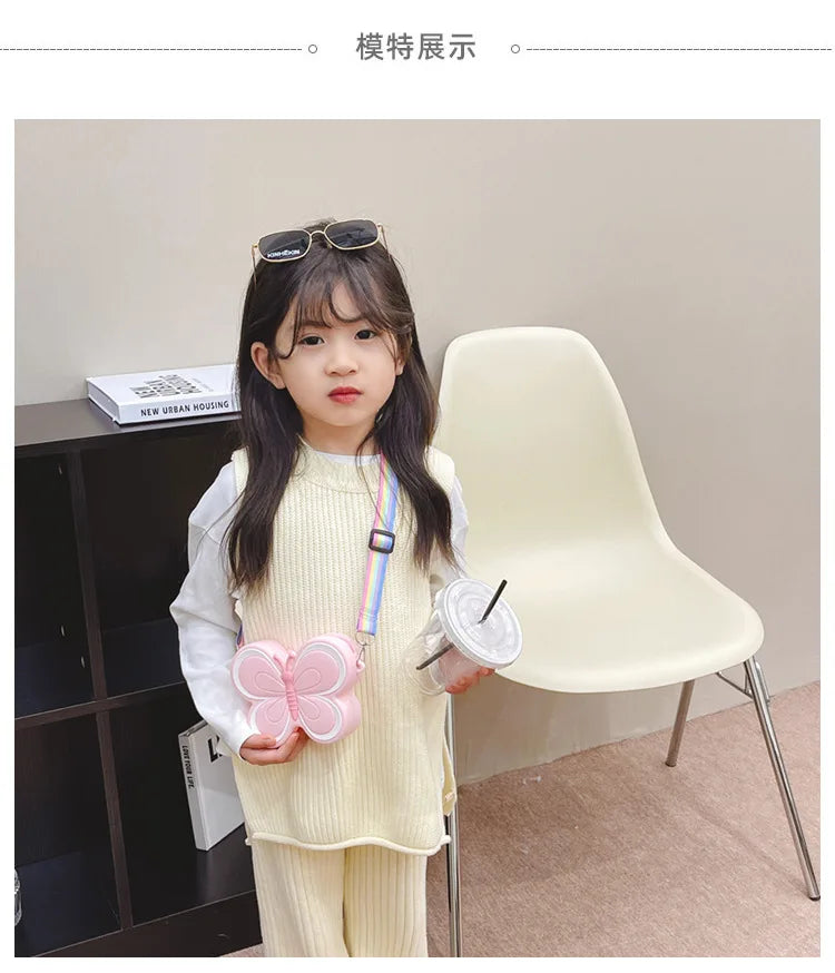 Lovely Bow Children's Silicone Shoulder Bags Cute Butterfly Shape Baby Girls Crossbody Bag Candy Color Kids Small Coin Purse