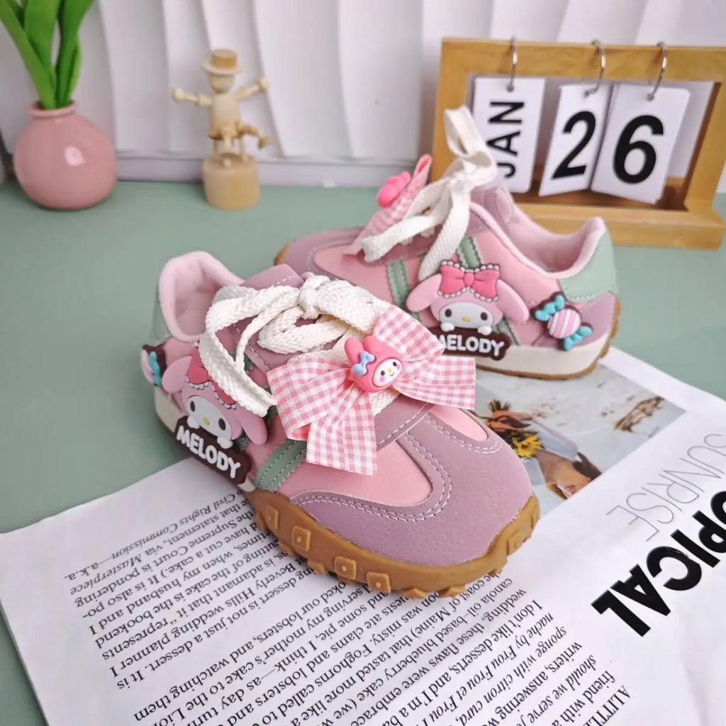 Kids'Casual Shoes Girls Cartoon MELODY PU Leather Outdoor Bow For Anti-slip Sneakers Pink Size 26-37