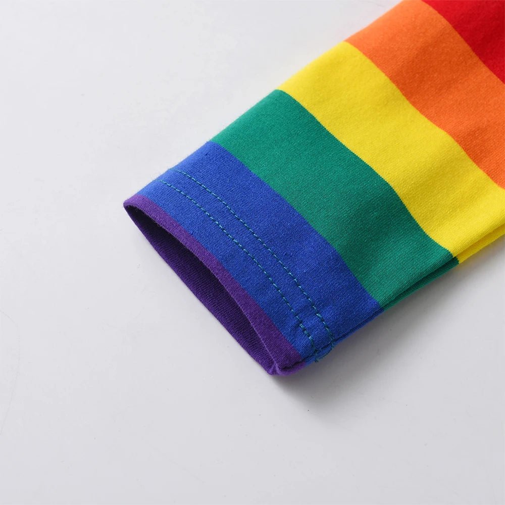 DXTON Winter Girls Tops Floral Printed Toddlers T-shirts Cotton Children Clothing Rainbow Long Sleeve Cartoon Kids Tees For Girl