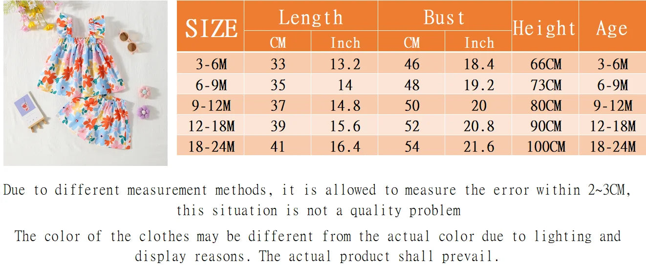 3 Months To 2 Years Old Summer New Beach Party Baby Girl Two-Piece Set, Colorful Floral Children'S Clothes