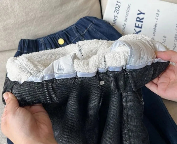 Boys Fleece-Lined Jeans Thermal Winter Pants Thickened Full-Body Cashmere Long Pants for Toddler Boys Outdoor Winter Clothing