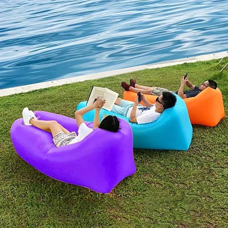 Inflatable Lounger Air Couch for Beach Chair Camping Chairs with Travel Bag & Pockets Portable Outdoor Camping Accessories