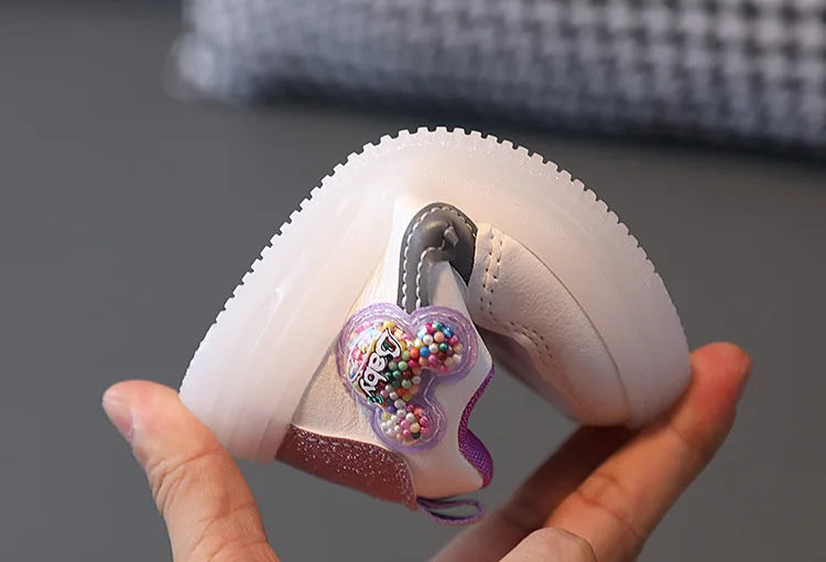 Kids'Casual Shoes Children Led Light Cartoon PU Leather Spring Anti-slip Soft Bottom Sneakers Black Pink Size 21-30