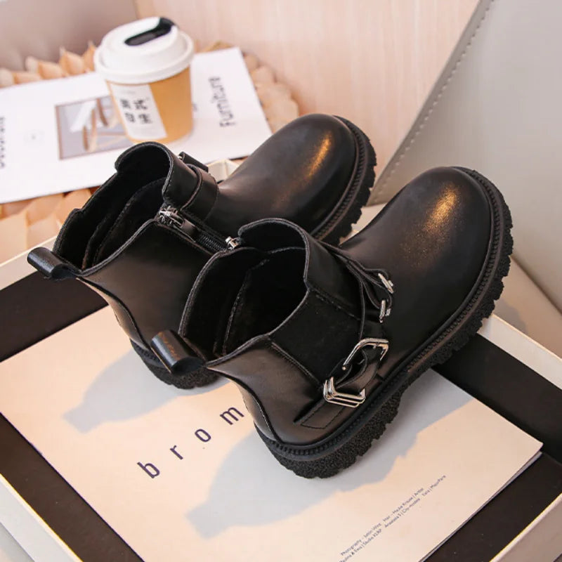 Kids'Casual Boots Mid-Calf Boots PU Leather  Winter Shoes For Girls Anti-slip Warm Thick Bottom Brown Black Shoes Size 26-37