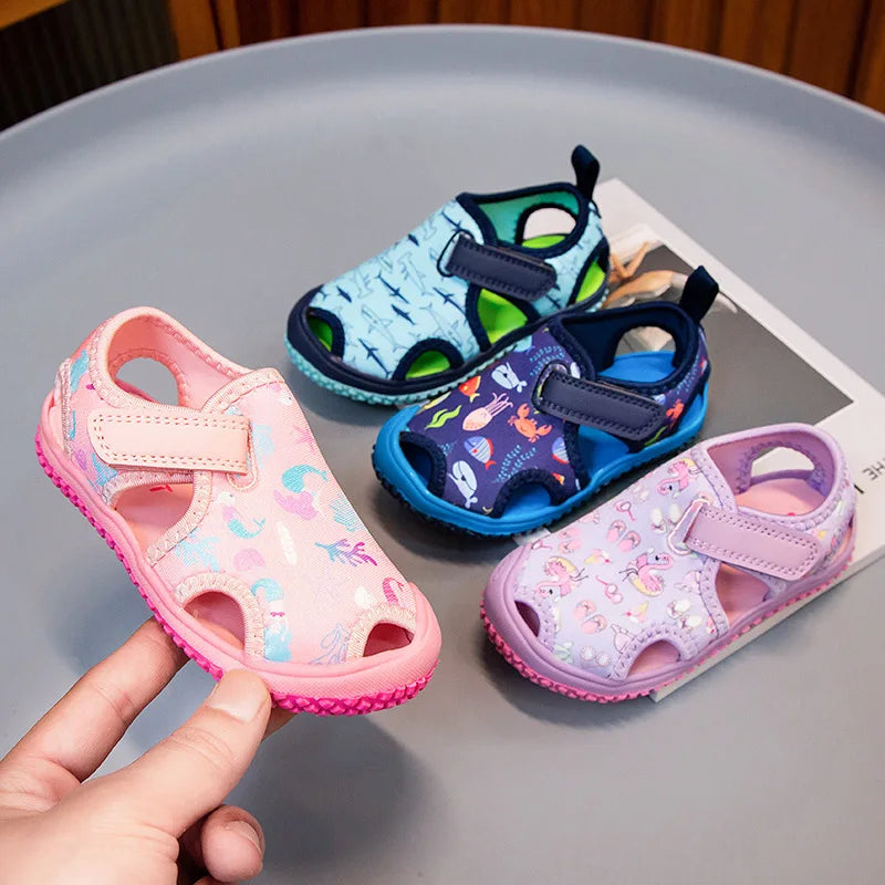 Kids'Sandals Canvas Prehobbler Baby Summer Beach Shoes Printing For Children Breathable Anti-slip Purple Blue Shoes Size 21-31