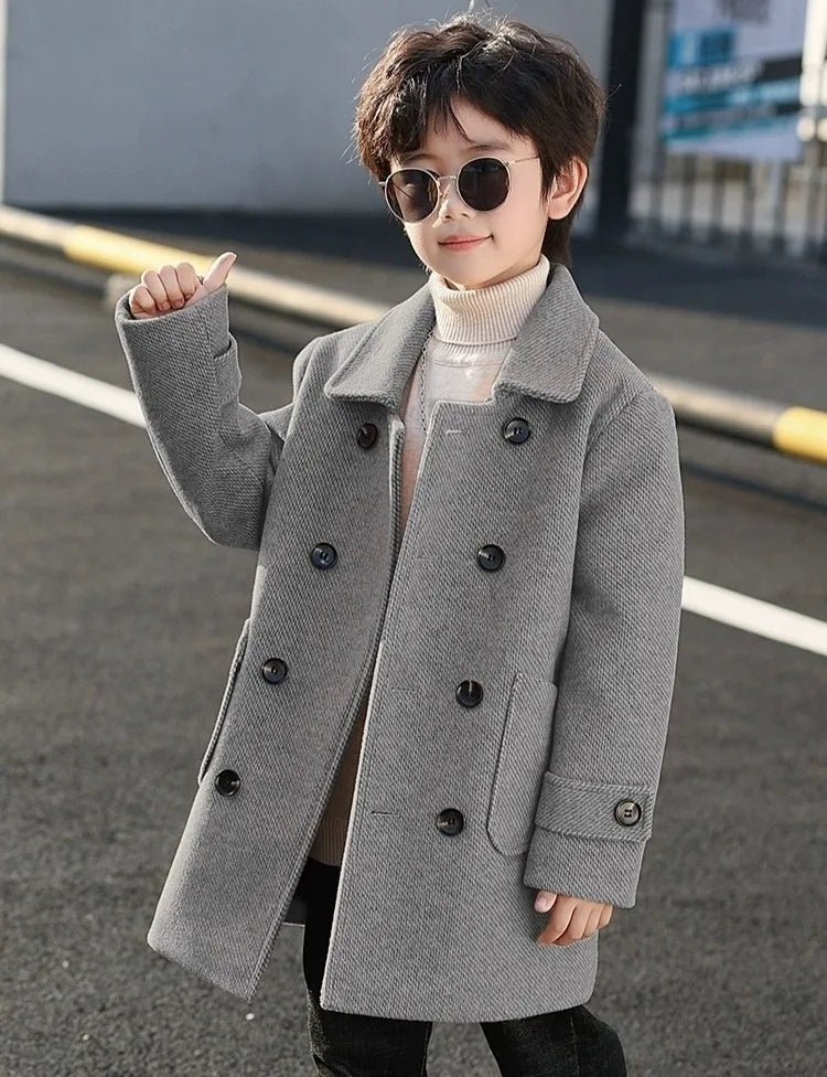 2025 Autumn Winter Kids Korean Style Plus Size Warm Thickened Wool Coat Windbreaker Stylish Outdoor Jacket