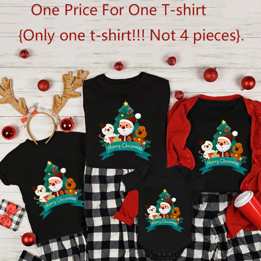 Christmas Santa Claus Print Family Clothes Family Matching Soft Clothing Mother Father Daughter Son T-Shirt Clothes