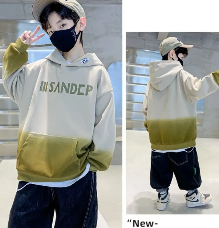 2025 Spring Autumn New Boys Mid-Large Size Trendy Stylish Eye-Catching Hooded Sweatshirt - Boys' Spring Streetwear Top