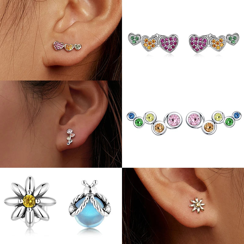 Bamoer 925 Sterling Silver Luxury Girl Earrings Rainbow Butterfy Cute Fancy Funny Ear Stud Original for Women Party Fine Jewelry