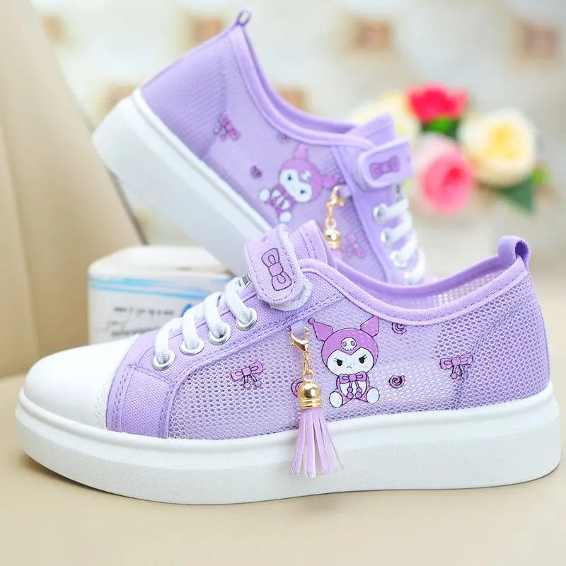 Sanrio hello kitty  spring autumn non-slip net shoes girl casual shoes cartoon board shoes kuromi sports shoes cute Sneakers