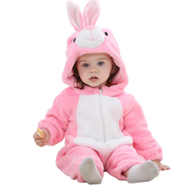 MICHLEY Halloween Costume Infant Baby Clothes Rompers Winter Flannel Hooded Bodysuits Pajamas Animals Overall Jumpsuit For Bebe