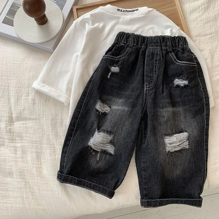 Boys' Trendy Jeans 2025 Spring Autumn Kids Casual Long Pants, Versatile & Stylish Children's Denim Wear for Ages 6-12