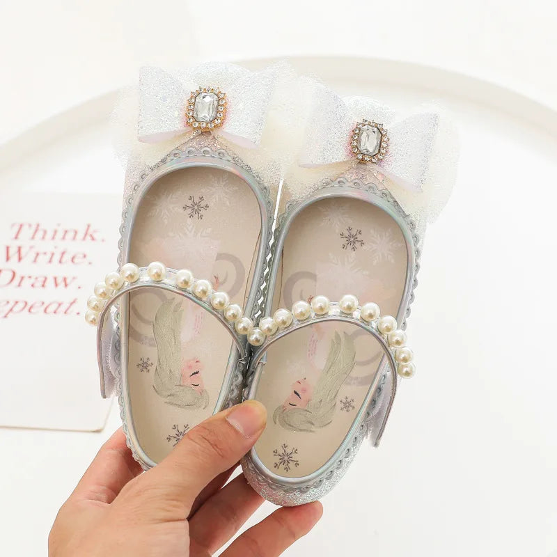 Disney Girl's Fashion Princess Shoes Frozen Princess Elsa Children's Shoes Girls Baby Green Pink Flat Shoes Performance Shoes