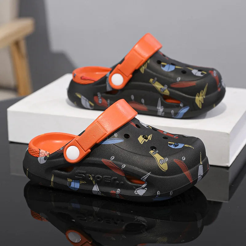 Kids'Sandals PU Leather Summer Beach Shoes Printing For Children Breathable Soft Thick Bottom Khaki Yellow Shoes Size 26-38