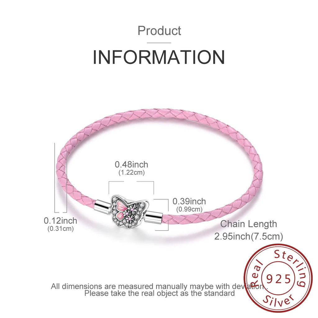 925 Sterling Silver Charm Bracelets For Woman Heart Shell Leather Rope Plait Bracelet Fit Beads Making  Fshion Jewelry Gift