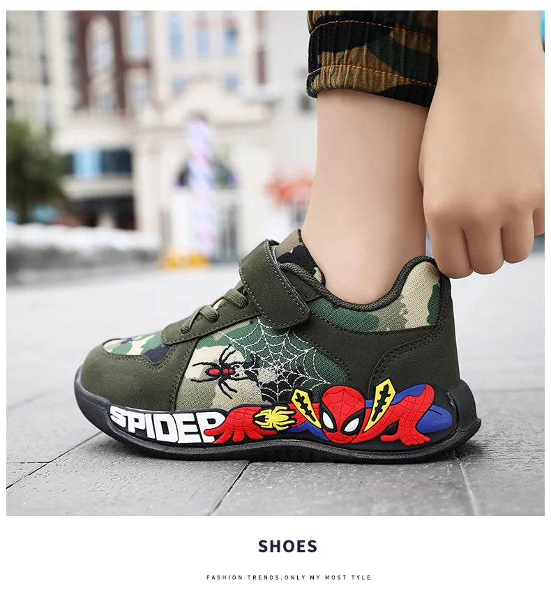 Disney Shoes Children Camouflage Green Sneaker Shoes For Kid Walking PU Breathable Shoes Size 26-35