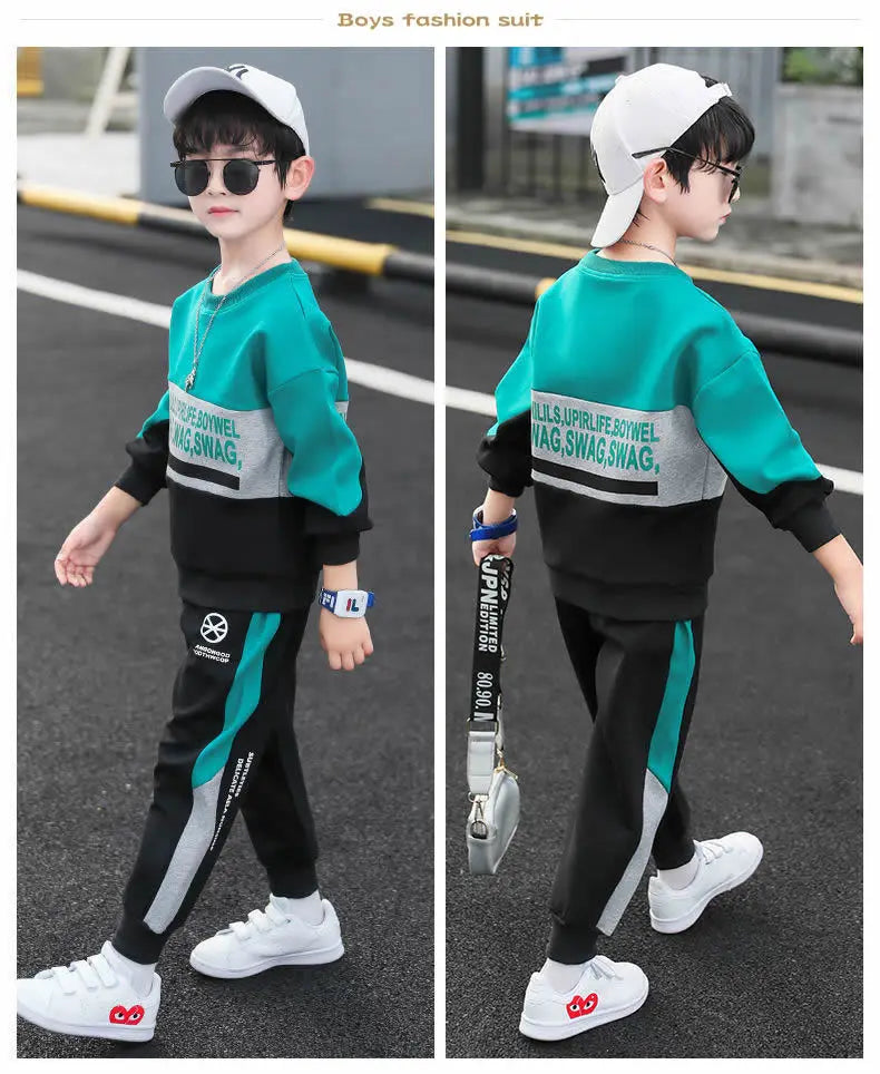 2024 Boys Clothes Set striped Sweatshirt tops + Sport Pants Tracksuits winter Autumn Kids Suit Children 5 7 8 9 10 11 12 13Year
