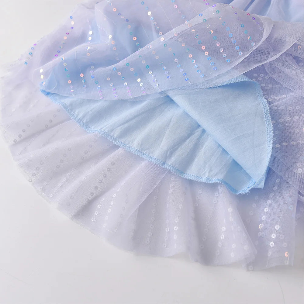 VIKITA Girls Light Blue Sleeveless Ruffled Tulle Shoulders Mesh Sling Dress Kids Fairy Elf Fashion Princess Party Frocks