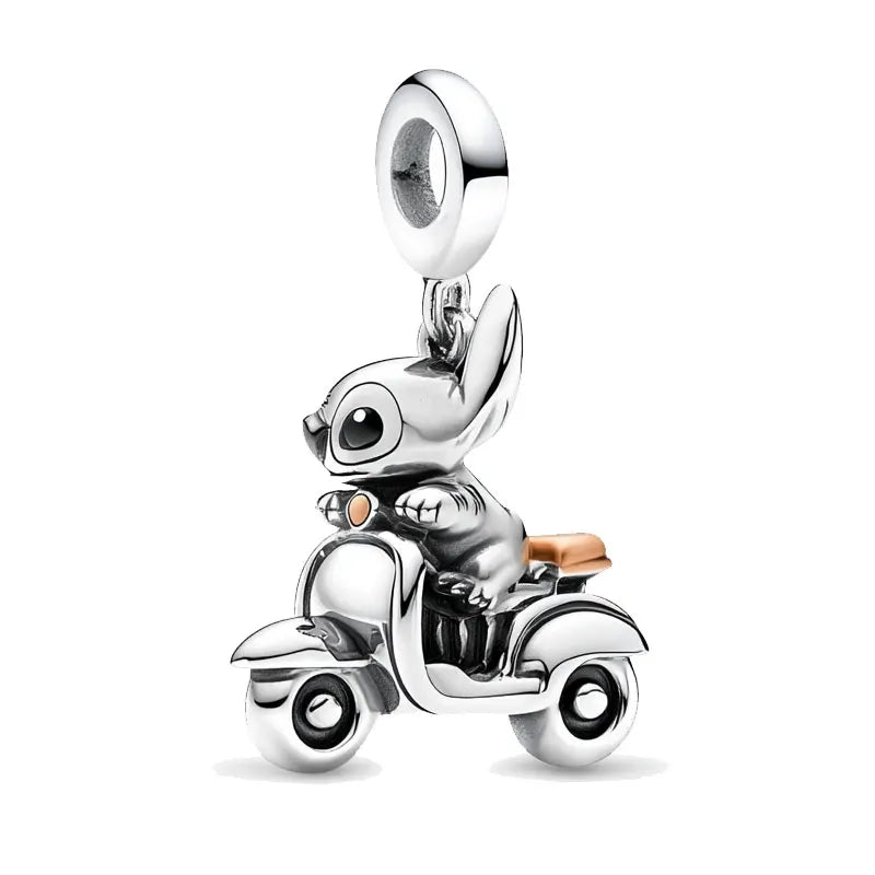 Customizable engraved 925 Sterling Silver Dangle Charm Stitch ride a motorcycle pendant for Original DIY Bracelet Fine Jewellery