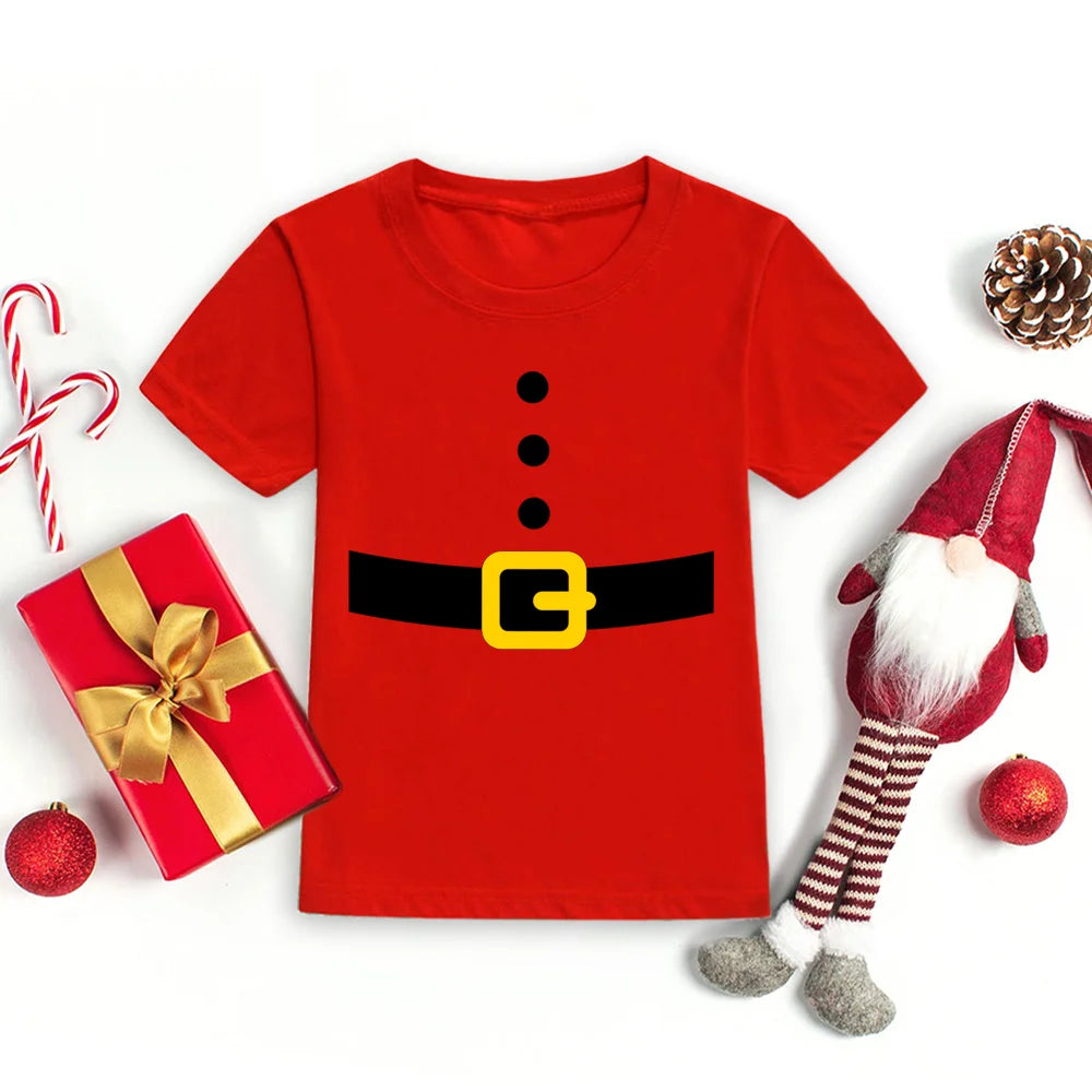 Christmas Santa Belt Kids T-shirt Boy Girl Clothes Toddler Funny Christmas Shirt Santa Costume Shirts Xmas Party Kid Gift Shirt