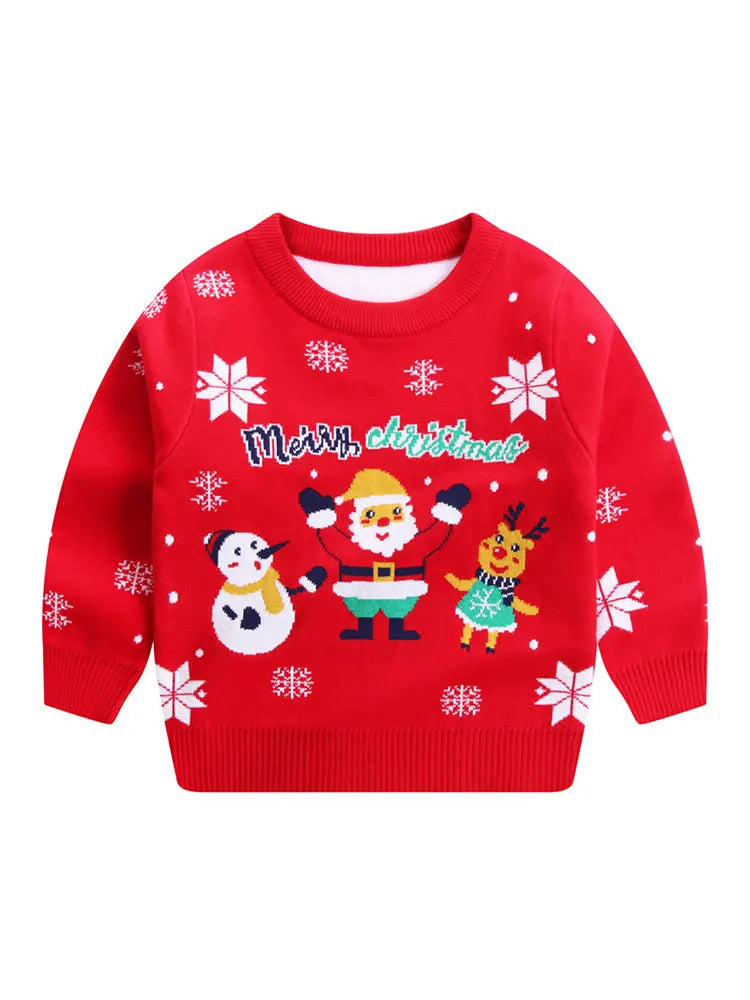 Winter Children Sweater Red Santa Claus Snowflake Pattern Boy Girl Knitting Sweater Happy New Year Gift Kid Christmas Clothing