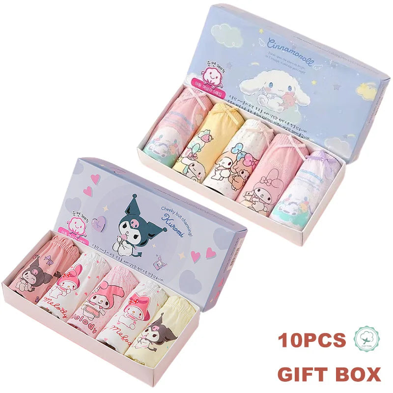 10Pcs/Set Cotton Girls Panties Cute Characters Kuromi Melody Girls Briefs Cartoon Children Underwear Breathable Kids Knickers