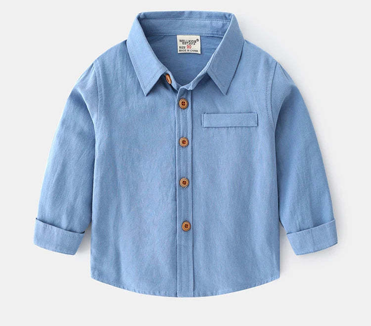 IYEAL Kids Spring Children's Clothes 2025 New Long Sleeve Boys Tops Shirt Solid Color Pure Cotton Shirt for Girl