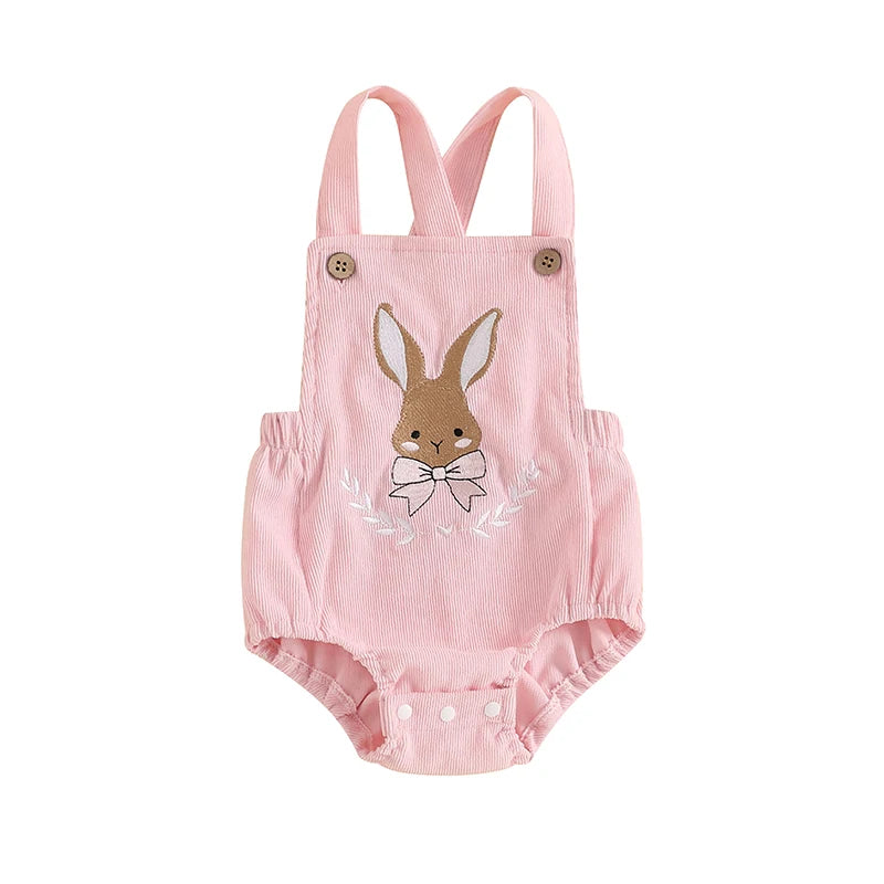 Infant Easter Jumpsuit with Sleeveless Design and Adorable Bunny Embroidery Cute Newborn Overall for Spring Celebrations