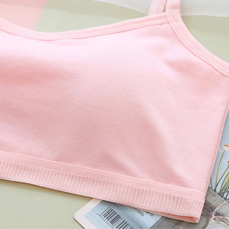 1/4 Sets Cotton Girls Underwear Set Teenage Girls Training Bras and Panties Suit Solid Wireless Fixed Pad Bra with Briefs Set