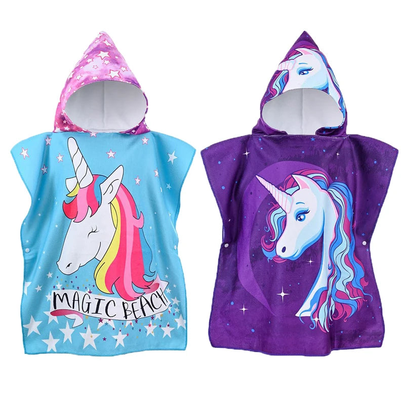 Cartoon Unicorn Baby Towels Set Kid Bath Towel Microfiber Hooded Beach Washcloth 0-6Year Children Cape Bathrobe Soft Bathing